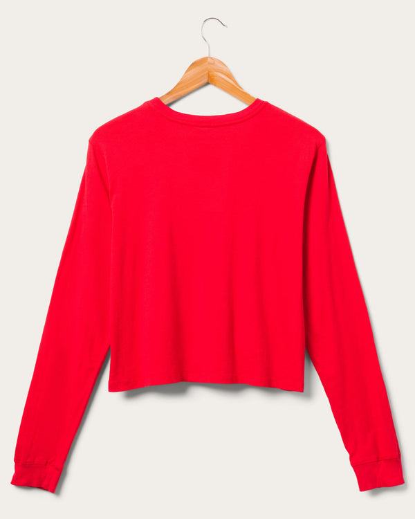 Junk Food Clothing Women's Kansas City Chiefs Mickey Hang On Crop Long Sleeve Licorice