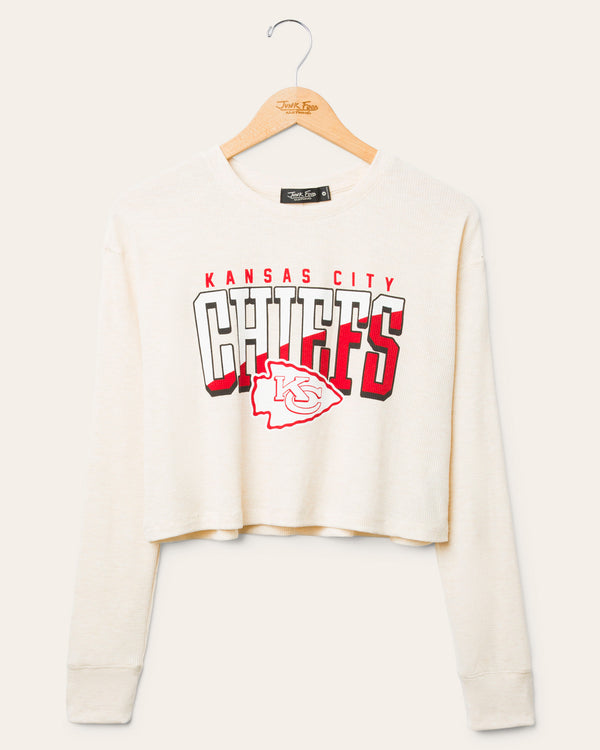 junk food clothing Women's Kansas City Chiefs Slant Crop Thermal Oatmeal