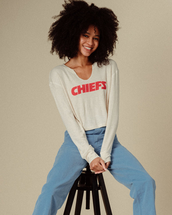 Junk Food Clothing Women's Kansas City Chiefs Sunday Crop Thermal Oatmeal