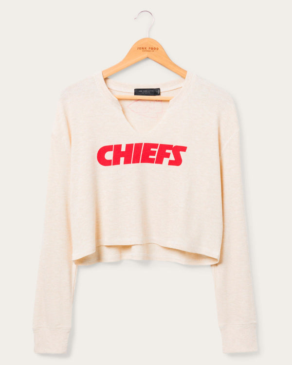 junk food clothing Women's Kansas City Chiefs Sunday Crop Thermal Oatmeal