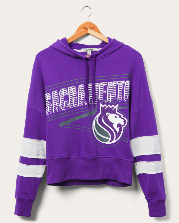 junk food clothing Women's Kings Overtime Striped Fleece Hoodie Purple