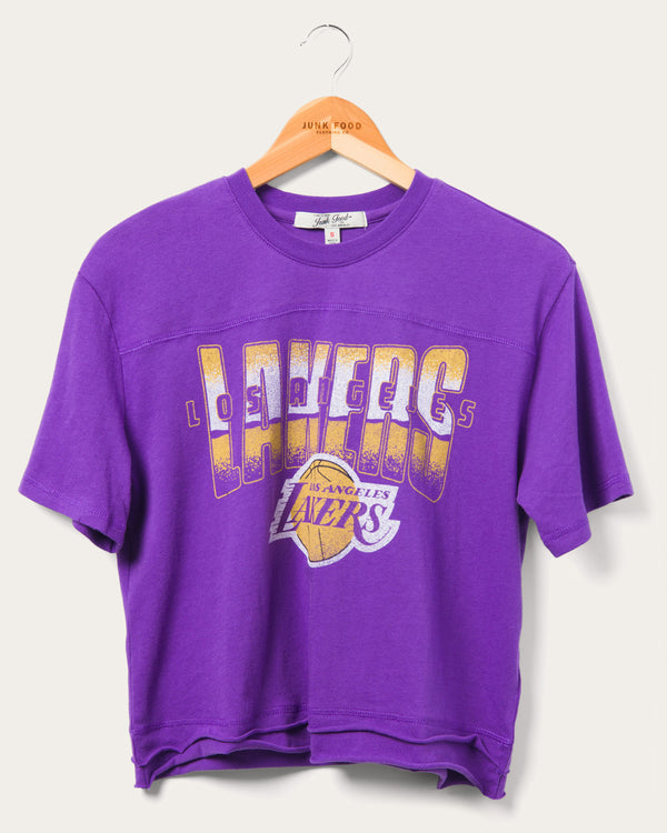 junk food clothing Women's Lakers Courtside Cropped Tee Purple
