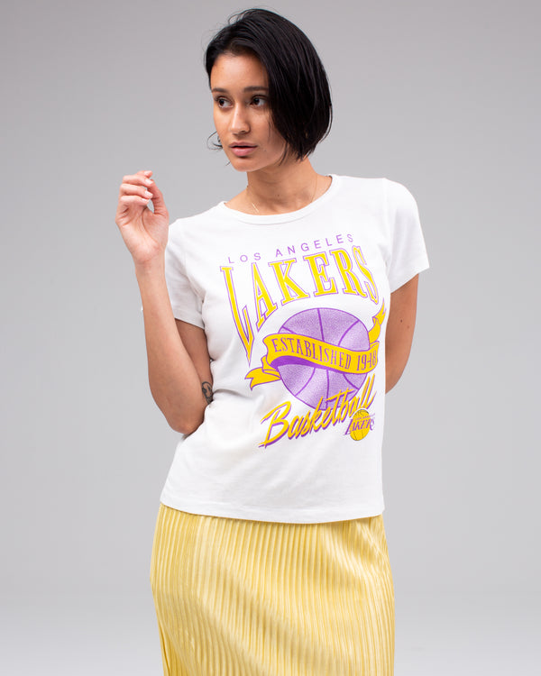 junk food clothing Women's Lakers Vintage Crew VINTAGE WHITE