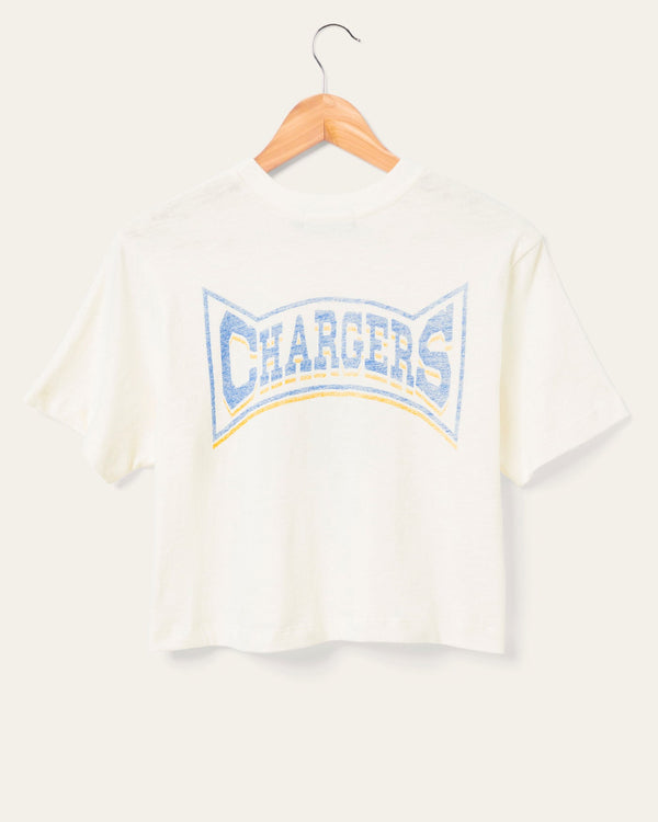 Junk Food Clothing Women's Los Angeles Chargers Mock Neck Crop Tee White