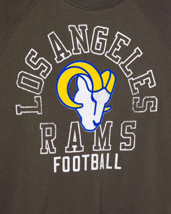 Junk Food Clothing Women's Los Angeles Rams Flocked Raglan Crew Fleece Vintage Black