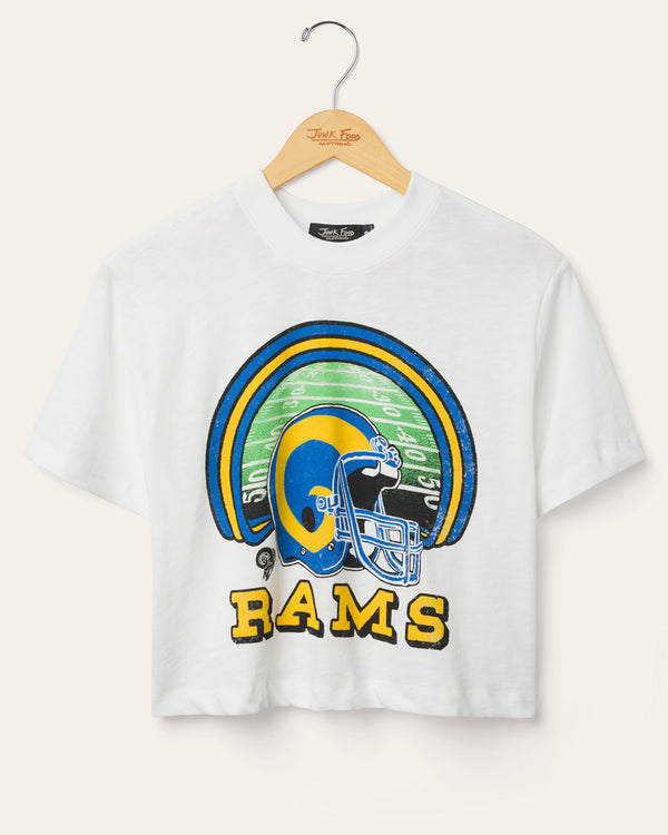 junk food clothing Women's Los Angeles Rams Game Time Mock Neck Crop Tee