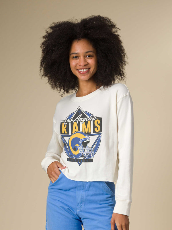 Junk Food Clothing Women's Los Angeles Rams Helmet Crop Fleece Vintage White