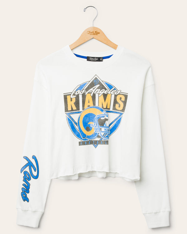 junk food clothing Women's Los Angeles Rams Helmet Crop Fleece Vintage White