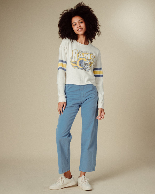 Junk Food Clothing Women's Los Angeles Rams Kickoff Crop Crew Fleece Vintage White