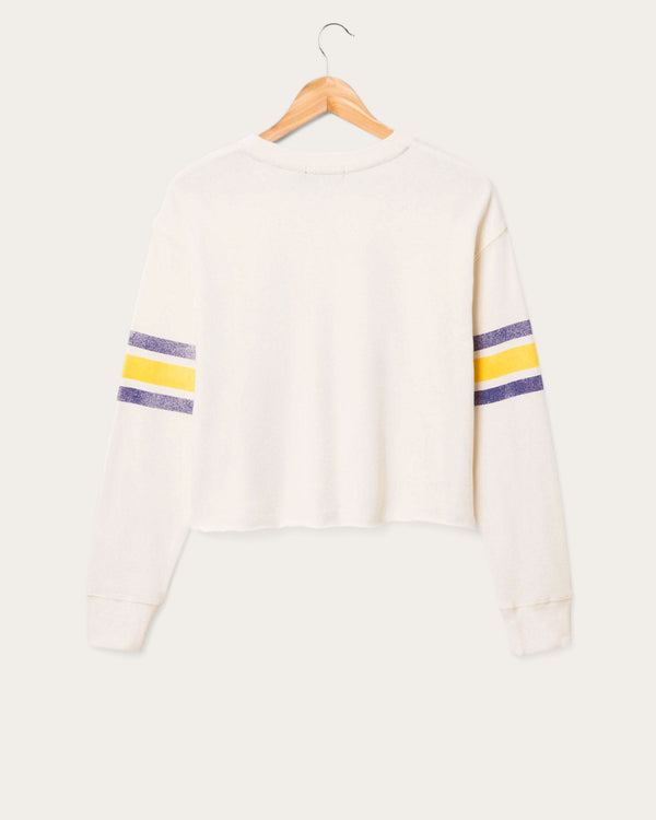Junk Food Clothing Women's Los Angeles Rams Kickoff Crop Crew Fleece Vintage White