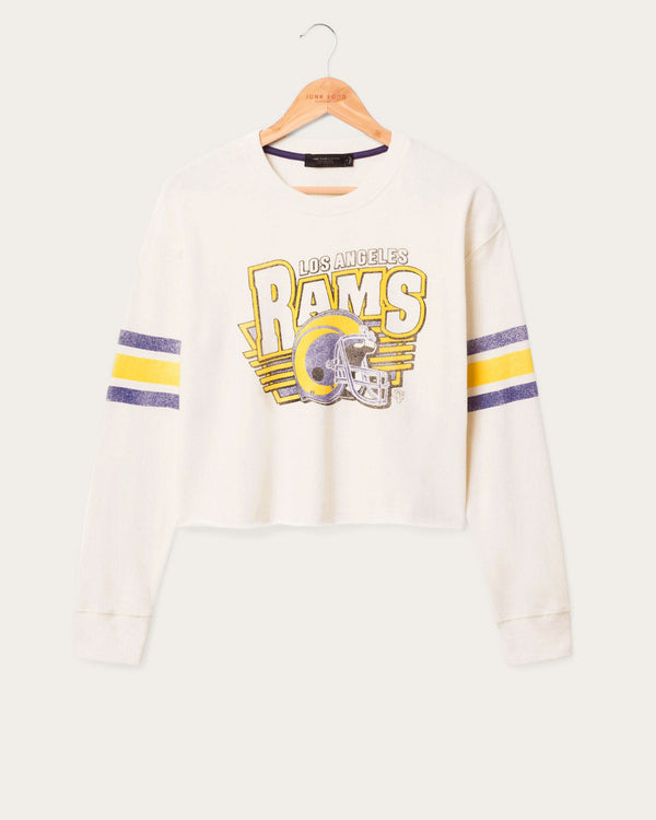 junk food clothing Women's Los Angeles Rams Kickoff Crop Crew Fleece Vintage White