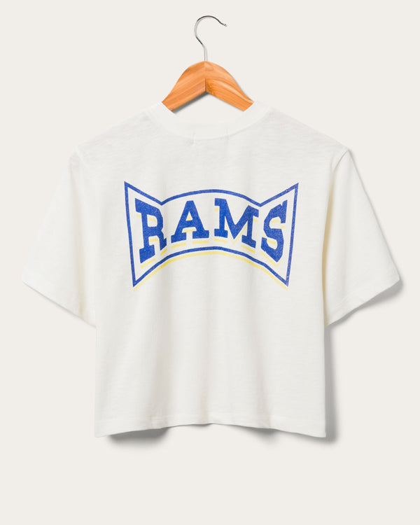 Junk Food Clothing Women's Los Angeles Rams Mock Neck Crop Tee White