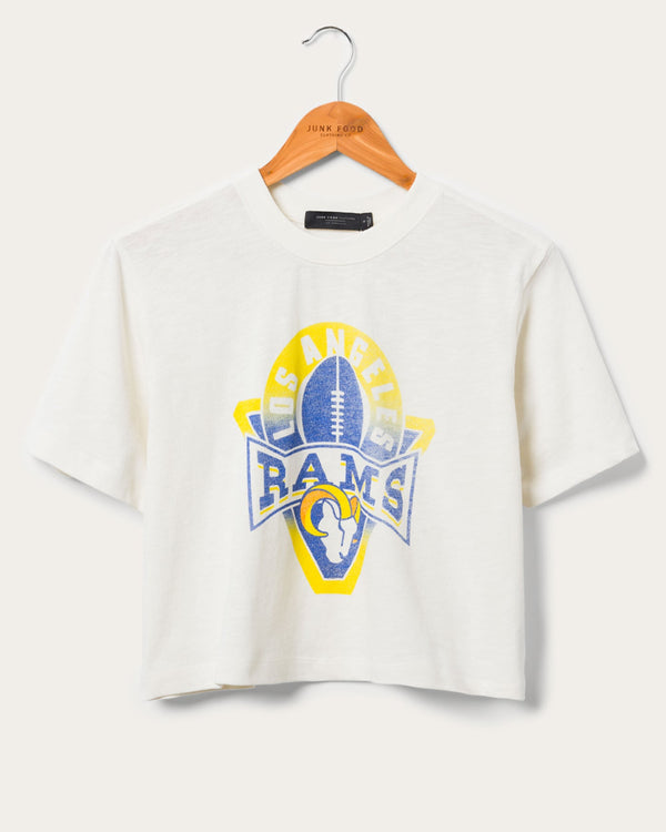 junk food clothing Women's Los Angeles Rams Mock Neck Crop Tee White