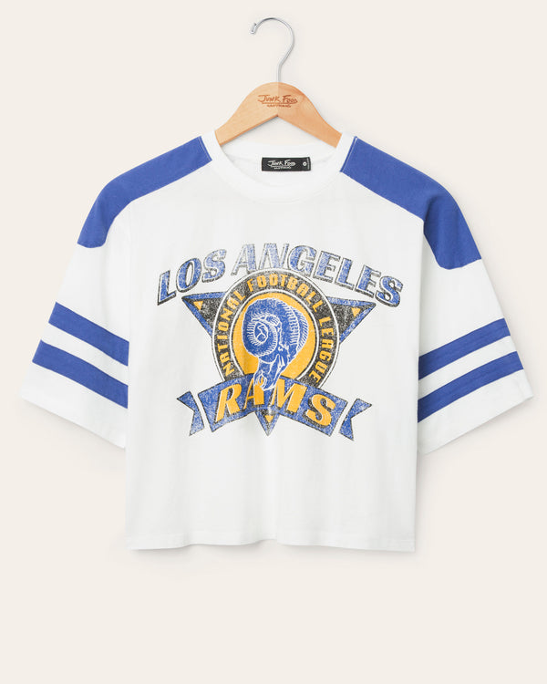 junk food clothing Women's Los Angeles Rams Striped Crop Tee Vintage White/Liberty