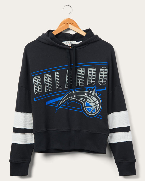 junk food clothing Women's Magic Overtime Striped Fleece Hoodie True Black