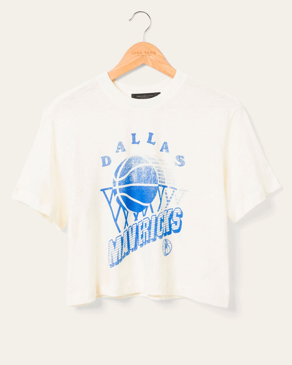 junk food clothing Women's Mavericks Short Sleeve Mock Neck Crop Tee White