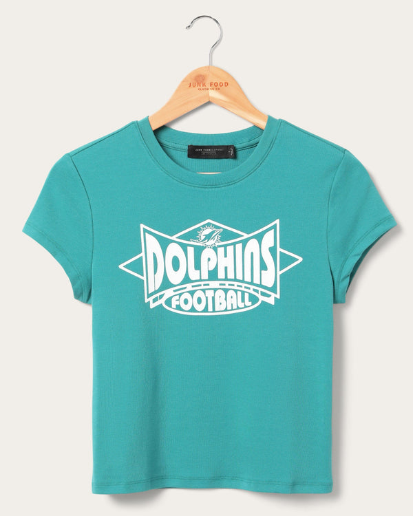 junk food clothing Women's Miami Dolphins Baby Tee Teal
