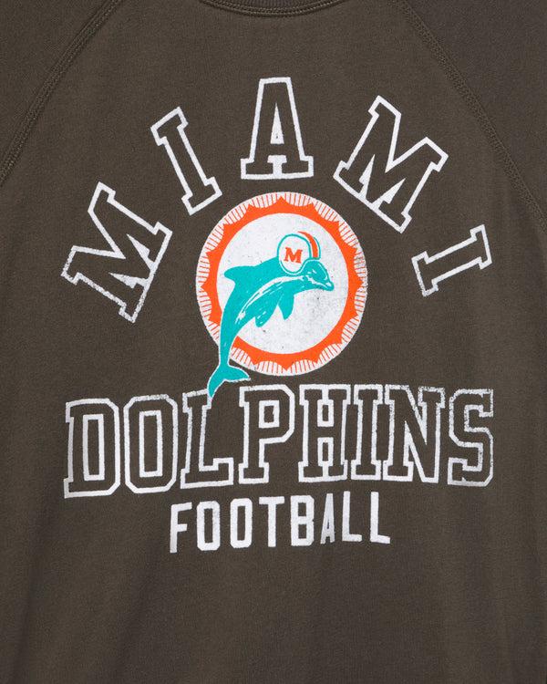 Junk Food Clothing Women's Miami Dolphins Flocked Raglan Crew Fleece Vintage Black