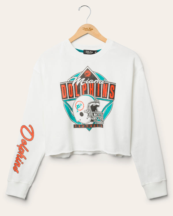 junk food clothing Women's Miami Dolphins Helmet Crop Fleece Vintage White