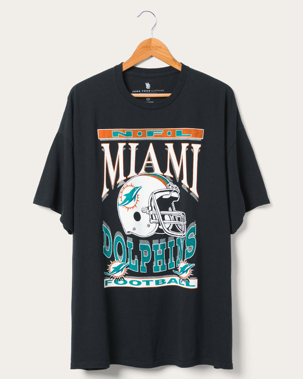 junk food clothing Women's Miami Dolphins Helmet Oversized Tee Dress Black