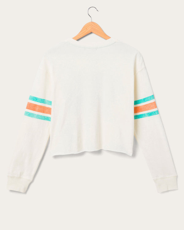 Junk Food Clothing Women's Miami Dolphins Kickoff Crop Crew Fleece Vintage White