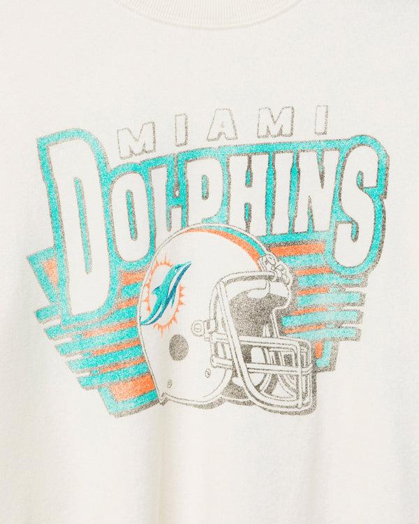 Junk Food Clothing Women's Miami Dolphins Kickoff Crop Crew Fleece Vintage White