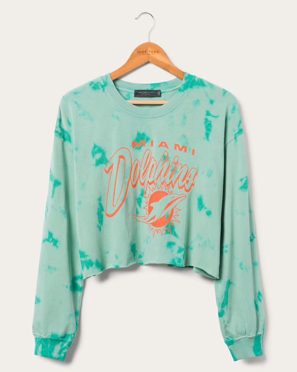 junk food clothing Women's Miami Dolphins Long Sleeve Loose Knit Crop Teal