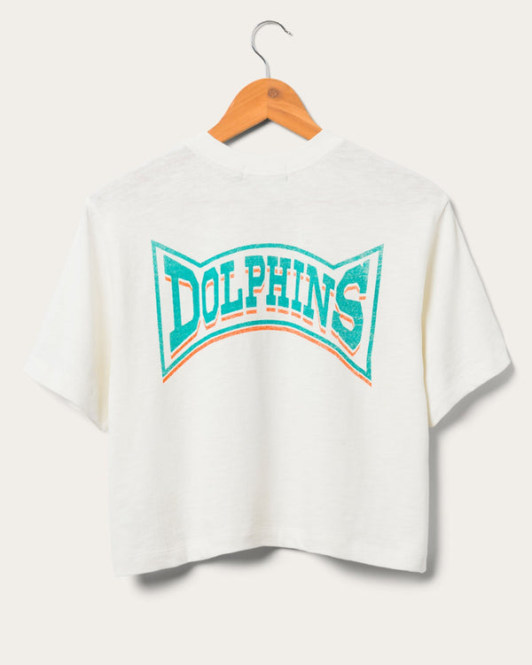 Junk Food Clothing Women's Miami Dolphins Mock Neck Crop Tee White