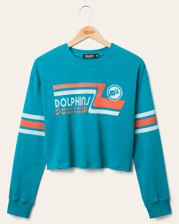 junk food clothing Women's Miami Dolphins Retro Crop Fleece Teal