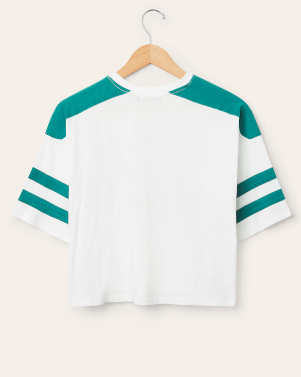 Junk Food Clothing Women's Miami Dolphins Striped Crop Tee Vintage White/Teal