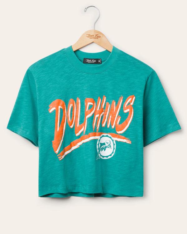 junk food clothing Women's Miami Dolphins Thrill Mock Neck Crop Tee Teal