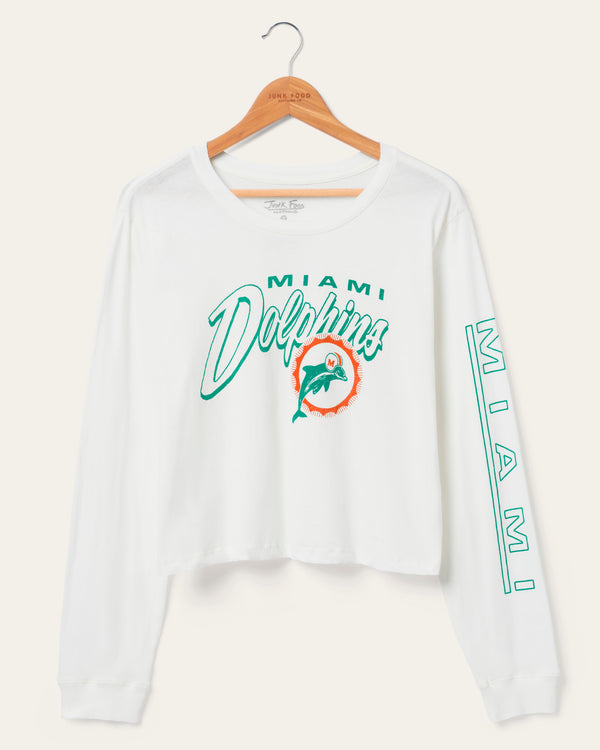 junk food clothing Women's Miami Dolphins Touchdown Long Sleeve Crop Tee White