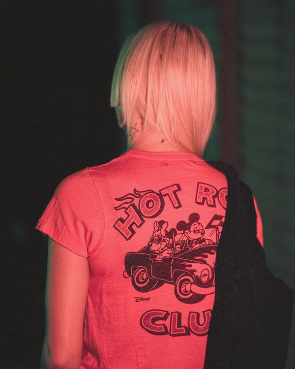 Junk Food Clothing Women's Mickey And Minnie Hot Rod Original Tee Tiger Lily