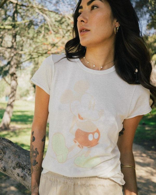 Junk Food Clothing Women's Mickey Faded Original Tee Vintage White