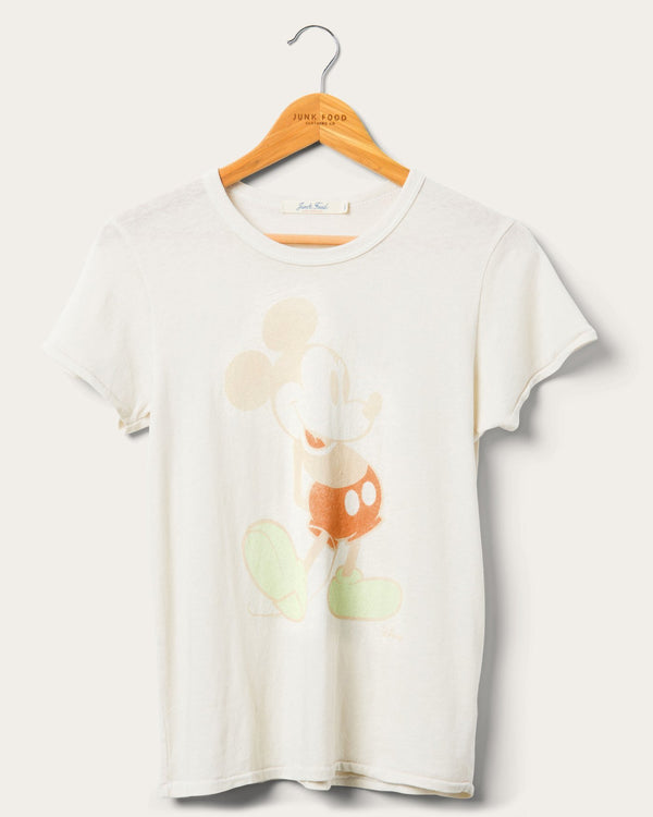 junk food clothing Women's Mickey Faded Original Tee Vintage White
