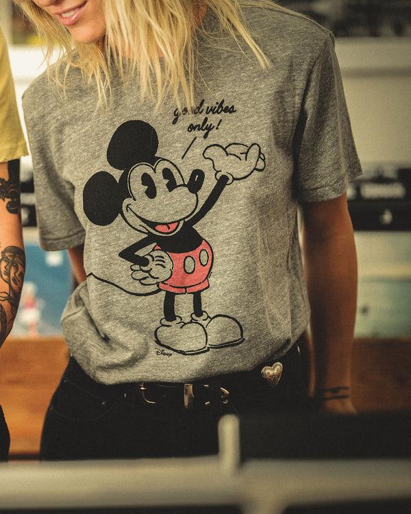 Junk Food Clothing Women's Mickey Good Vibes Only Original Tee Steel