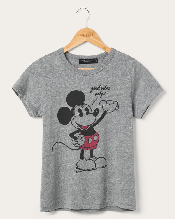 junk food clothing Women's Mickey Good Vibes Only Original Tee Steel