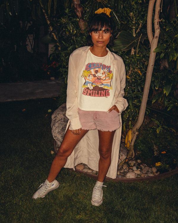 Junk Food Clothing Women's Mickey Keep Smiling Muscle Tank Birch