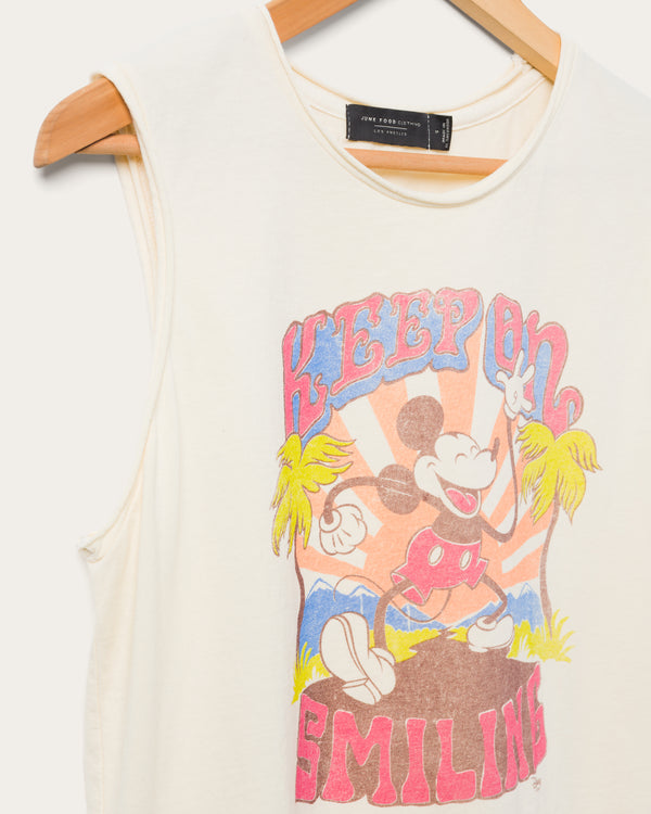 Junk Food Clothing Women's Mickey Keep Smiling Muscle Tank Birch