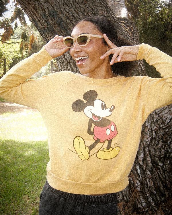 Junk Food Clothing Women's Mickey Mouse Fleece Vintage Raglan Pullover Honey Gold