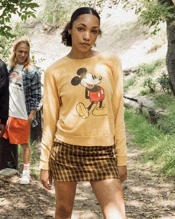 Junk Food Clothing Women's Mickey Mouse Fleece Vintage Raglan Pullover Honey Gold