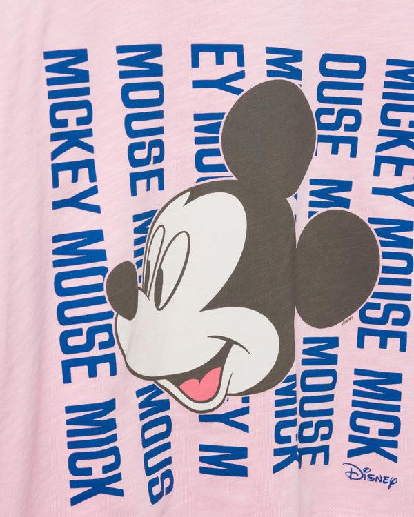 Junk Food Clothing Women's Mickey Mouse Text Stack Crop Mock Neck Tee FLAMINGO