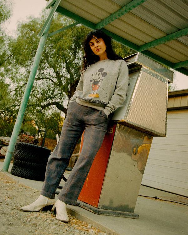 Junk Food Clothing Women's Mickey Mouse Vintage Raglan Crew Fleece Heather Grey