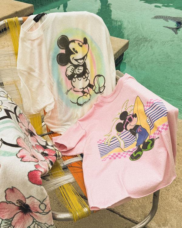 Junk Food Clothing Women's Mickey Old School Spray Paint Vintage Tissue Tee Vintage White