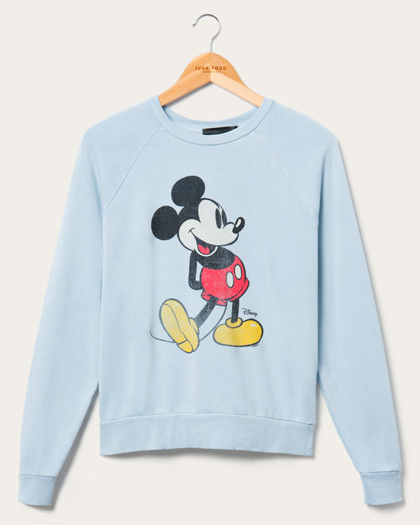 junk food clothing Women's Mickey Raglan Fleece Pullover Light Blue