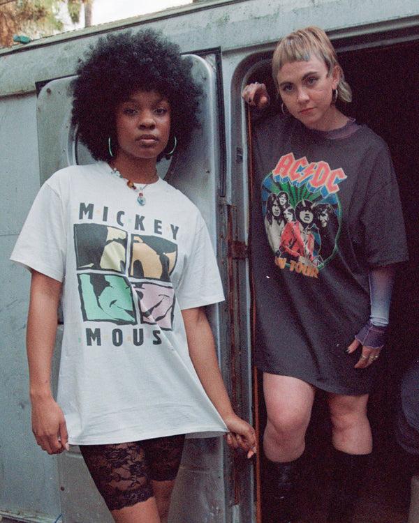 Junk Food Clothing Women's Mickey Squares Tee Dress Vintage White