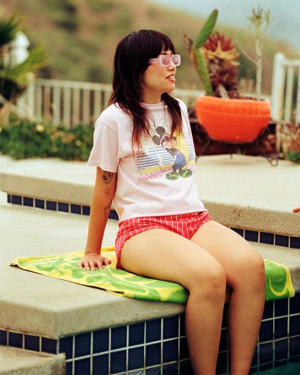 Junk Food Clothing Women's Mickey Surf Flea Market Crop Tee Light Pink