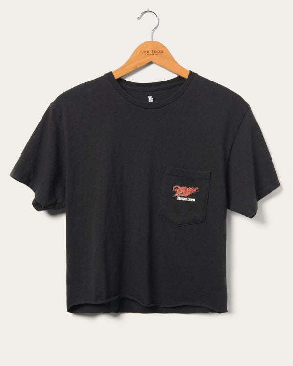 junk food clothing Women's Miller High Life Flea Market Crop Black