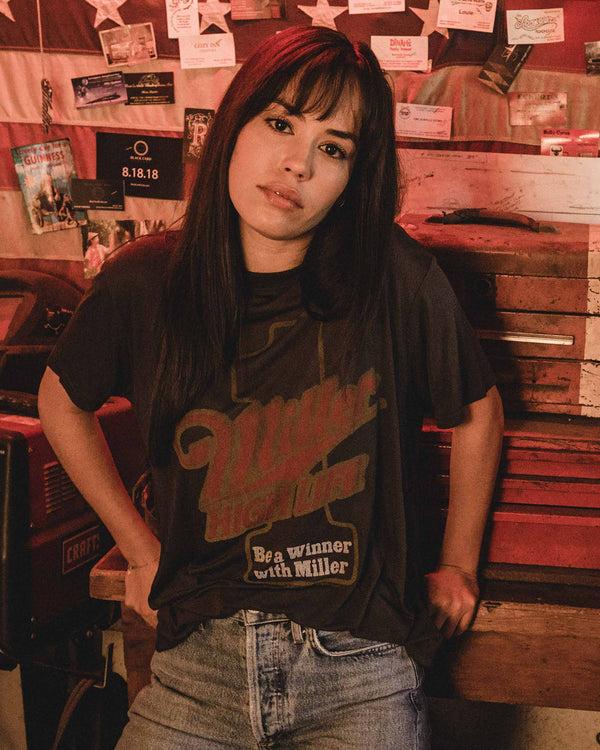 Junk Food Clothing Women's Miller High Life Racing #1 Vintage Tissue Tee Vintage Black