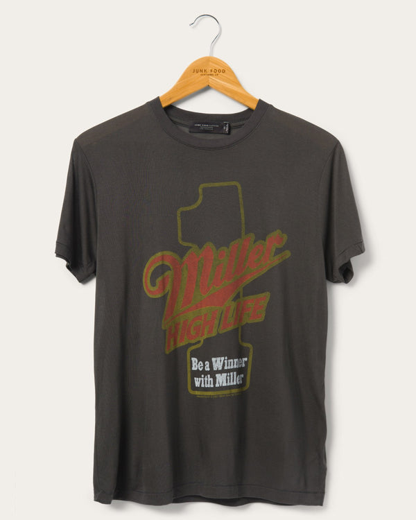 junk food clothing Women's Miller High Life Racing #1 Vintage Tissue Tee Vintage Black